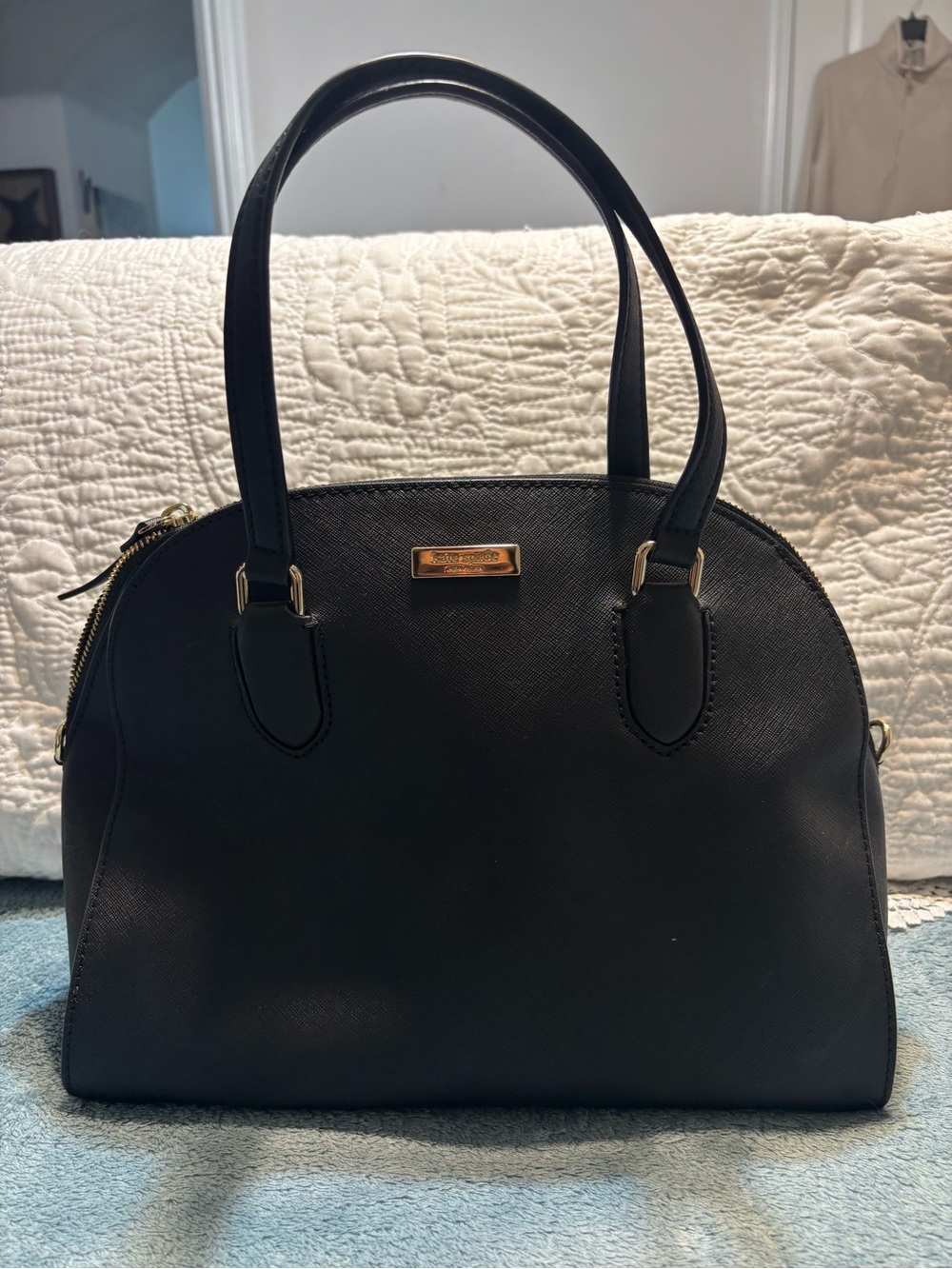 kate spade Black Saffiano Dome Satchel with Gold Plaque